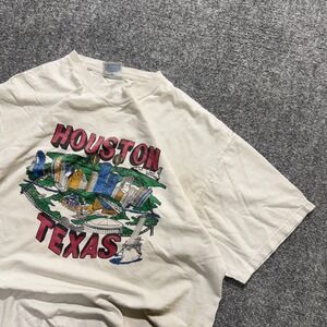 Houston Texas T-shirt Men's XL Hanes 100% Cotton Stained Distressed White